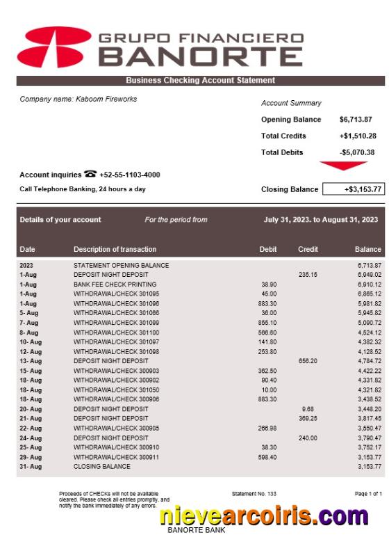 Banorte Bank enterprise statement